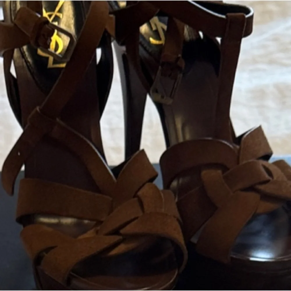 Yves Saint Laurent Brown Strappy Heels - Picture 4 of 8